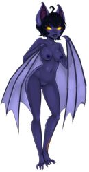 bat breasts fangs female glowing glowing_eyes looking_at_viewer mammal nipples nude pussy solo tongue wings xenthyl