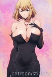 1girls ai_generated anime blonde_hair breasts breasts cha_hae_in eyes female fit medium_hair nsfw purple_eyes solo_leveling stickyai
