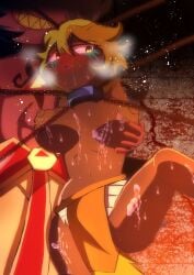 1boy big_breasts breasts burning_spice_cookie chains cookie_run cookie_run_kingdom crying crying_with_eyes_open cuffs cum_on_body cum_on_breasts cum_on_face defeated domination female female female_focus forced golden_cheese_cookie golden_eyes golden_hair makeup male male_dominating_female male_domination open_clothes pushcat queen slave slavegirl