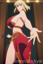 1girls ai_generated anime blonde_hair breasts breasts cha_hae_in eyes female fit medium_hair nsfw purple_eyes solo_leveling stickyai