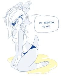 2025 anthro antlers asking_for_attention attention_seeking blep bodily_fluids clothed clothing crop_top deer female genital_fluids hair hi_res horn kneeling long_hair mammal mismatched_sexual_dimorphism navel off_shoulder pawpads peeing riley_(wolfplush) scut_tail shirt short_tail simple_background solo tail thick_thighs three-quarter_view tongue tongue_out topwear trans_(lore) trans_woman_(lore) underwear urine urine_pool wolfplush