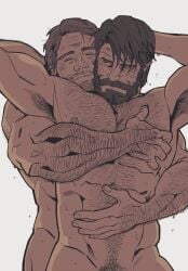 2boys :3 arm_hair arthur_morgan beard beard_stubble blush body_hair bonjourdraws breasts chest_hair color content crossover embrace facial_hair gay happy holding hug hugging hugging_from_behind joel_miller male male/male male_only man_boobs moobs moustache muscular muscular_male nipples no_visible_genitalia nude nude_male pecs pubic_hair red_dead_redemption_(series) red_dead_redemption_2 romantic_ambiance sweat sweating sweaty the_last_of_us wholesome yaoi