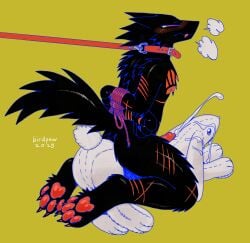2025 anthro arm_scar artist_name ass big_plushie birdpaw_(artist) black_body black_fur black_tail blue_line_art blush bodily_fluids bondage bondage bound breath canid canine canis claws collar colored_line_art cum cum_on_object cum_on_plushie cumshot dated digital_drawing_(artwork) digital_media_(artwork) ejaculation english_description feet full-length_portrait fur genital_fluids genitals hi_res hindpaw lagomorph leash leash_pull leashed_collar leg_scar leporid male male_anthro mammal neck_tuft nude_anthro nude_male object_humping pawpads paws penis plushie plushophilia portrait rabbit rabbit_plushie rear_view red_claws red_collar red_leash red_pawpads red_penis red_rope red_scar red_sclera restraints riding rope rope_bondage scar simple_background solo submissive submissive_anthro submissive_male tail text three-quarter_view tuft wolf yellow_background yellow_eyes
