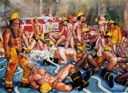 anal anal_sex black_male canine dalmatian dark-skinned_male firefighter fist fisting gay gay_art gay_male gay_orgy gay_sex group group_sex hairy_male homosexual male_only marc_debauch multiple_males muscular muscular_male oral oral_sex orgy peeing penetration uniform urine vintage
