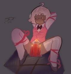 1girls bowtie candle eyes_half_open female hair legs_held_open legs_tied nsfw pink_clothing ribbon shirt sky:_children_of_the_light sky_children_of_the_light spread_legs spreading suggestive thatgamecompany white white_hair white_hair_female