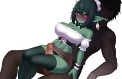 1boy 1boy1girl 1girls 2d amber_(amber_embraces) amber_embraces beauty_mark black_nails black_sclera blush breasts embarrassed erection female game_cg goblin goblin_female green_skin hervi interspecies long_ears maid maid_headdress male mole monster monster_girl nail_polish nails nervous penis rpg_maker scar scars short_hair shortstack sumata thigh_sex thighhighs thighs tomboy transparent_background uncomfortable waitress yellow_eyes