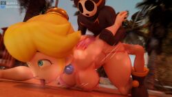 ahe_gao ahegao_face anti_groove big_ass big_breasts big_butt big_thighs bikini blonde_female blonde_hair blue_eyes breasts dark-skinned_male dark_skin doggy_style female female_focus female_penetrated femsub male male/female male_penetrating male_penetrating_female mario_(series) oc partially_clothed partially_clothed_female partially_nude princess princess_peach samtrix sex sex_from_behind shy_guy