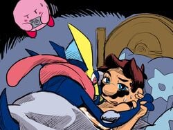 blue_eyes brown_eyes camera greninja kakalon kirby kirby_(series) male male_only mario mario_(series) multiple_boys nintendo open_mouth pokemon pokemon_(species) super_smash_bros. video_games yaoi