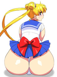 1girls ass back_view big_ass bishoujo_senshi_sailor_moon blonde_hair blue_eyes blush clothing curvy dat_ass female female_only jinroku looking_back panties rear_view sailor_moon skirt solo usagi_tsukino