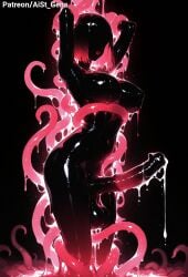 ai_generated aist_ animal_genitalia_on_humanoid ass balls black_body black_hair black_skin cum cum_drip cum_in_ass cum_in_mouth faceless futanari glowing_egg glowing_hair high_heels horsecock horsecock_on_humanoid intersex no_eyes original penis red_penis red_tentacles tentacle tentacle_rape tentacle_sex testicles