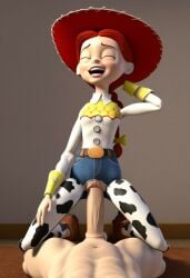1girls accurate_art_style ai_generated braided_ponytail clothed cowboy_hat disney female from_below jessie_(toy_story) looking_down penis penis_in_pussy pixar pussy red_hair solo toy_story vaginal_penetration