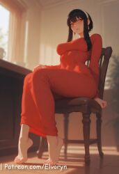 1girls ai_generated assassin bare_shoulders big_breasts black_hair black_legwear blush breasts cleavage clothed clothed_female curvaceous curvy curvy_body curvy_female curvy_figure curvy_hips elvoryn female female_focus female_only fully_clothed house huge_breasts indoors large_breasts light-skinned_female light_skin looking_away nervous pantyhose red_eyes red_sweater shoulders sitting sitting_on_chair solo solo_female spy_x_family sweater sweater_dress thick_thighs thighs voluptuous voluptuous_female yor_briar yor_forger