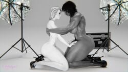 3d angela_ziegler armpit_hair athletic_female big_penis black_and_white fareeha_amari female flaccid_penis futanari hairy hands_on_back hands_on_thighs high_heels mercy muscular_futa nipple_piercing overwatch pharah photoshoot piercings pubic_hair romantic septum_piercing size_difference veiny veiny_penis yeetiques