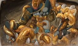 absurd_res anal anal_sex anthro anubian_jackal canid canine canis chastity_cage chastity_device gold_(metal) hi_res jackal male mammal mimic mimic_chest oral oral_penetration penetration pirkka solo tentacle tentacle_in_ass tentacle_in_mouth tentacle_penetration