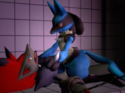 . 2014 3d bound canine chains cum female femdom fox furry lucario no_humans pokemon pokemon_(species) sex straight zoroark