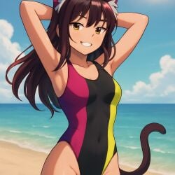 1girls ai_generated beach cat_ears cat_tail female mii_reis sea summer sun tagme vtuber vtuber_br