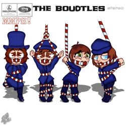album_cover ball_gag bondage chibi cringe gag gagged george_harrison help!_(movie) john_lennon parody paul_mccartney real_person ringo_starr scarf the_beatles tied_up