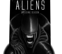 alien alien_(franchise) big_breasts big_butt black_body breasts butt cover cover_art cover_page english_text eyeless female glistening glistening_body hi_res huge_butt humanoid joebamna solo tail teeth text wide_hips xenomorph