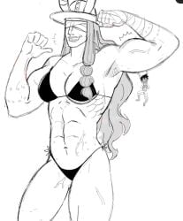 size_difference f1zztastic loki_(one_piece) monkey_d_luffy one_piece female_only female_focus giantess giant_female muscular muscular_female abs abdomen biceps larger_female large_biceps thick_thighs large_thighs tiny_female smaller_female yuri lesbian long_hair blindfold blindfolded_female blindfolded no_eyes no_visible_genitalia no_visible_eyes hidden_eyes hat horns viking viking_female bikini bikini_top bikini_bottom bikini_only bandages bandage bandaged_arm black_bikini black_bikini_top black_bikini_bottom veiny veins veiny_muscles masculine_female