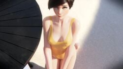 1girls 3d beach begging begging_for_sex begging_pose big_breasts black_hair blizzard_entertainment british british_female cg cgi cgi_girl day daylight daytime dressed dressed_female ent_duke green_eyes kneeling kneeling_female lena_oxton looking_at_viewer looking_up looking_up_at_viewer overwatch overwatch_2 ready_for_sex ready_to_fuck swimsuit swimwear table tracer yellow_swimsuit yellow_swimwear