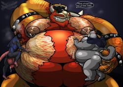 3boys absurd_res anal anal_fingering anthro anthro_on_anthro arm_hair armband armpit_hair armpit_sniffing backsack backwards_baseball_cap backwards_hat balls baseball_cap beard belly big_balls big_belly big_penis bodily_fluids body_hair bowser bracelet canid canine canis chest_tuft clothing dialogue domestic_dog english_text facial_hair fat fat_belly fat_male fingering fluffy fluffy_tail foreskin furry furry_male furry_only gay genital_fluids genitals group hairy hand_behind_head happy_trail hat headgear headwear hi_res horn husky inflation jewelry koopa lactating larger_male leaking_precum looking_down looking_down_at_partner male male/male male_lactation mammal mario_(series) moobs murid murine muscles muscular musk musk_cloud navel neth_rusiki_azhti nethgoorat nintendo nipple_piercing nipple_ring nipples nordic_sled_dog obese obese_male overweight overweight_male penis piercing precum rat reptile ring_piercing rodent scalie size_difference smaller_male smile sniffing speech_bubble spiked_armband spiked_bracelet spikes spitz tail text trio tuft yaoi yellow_skin