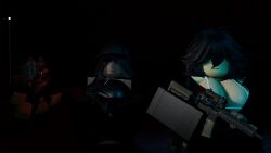 1boy 2girls 3d background_character clothing cometrr34 dark-skinned_female furry gun roblox roblox_avatar robloxian self_upload tagme