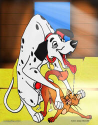 canine dalmatian disney feline feral holidaypup interspecies male male_only mammal multiple_males penis pongo sergeant_tibbs tight_fit tongue tongue_out yaoi