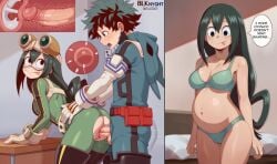 my_hero_academia boku_no_hero_academia 1girls 1boy before_and_after cheating cheating_boyfriend midoriya_izuku izuku_midoriya asui_tsuyu tsuyu_asui superhero_costume clothed clothed_sex ass round_ass pussy pussy_juice clitoris penis penis_in_pussy penis_out standing standing_sex blush tongue tongue_out open_mouth bent_over cross-section x-ray internal_cumshot ejaculation cum cum_inside cum_in_pussy uterus cum_in_uterus pregnant impregnation fertilization sperm_cell ovum sperm_meets_ovum underwear underwear_only panties cameltoe bra ai_generated blk9201 vaginal_penetration vaginal