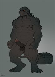 2014 anthro balls claws erection godzilla godzilla_(series) male male_only nipples nude penis precum rossciaco scalie solo