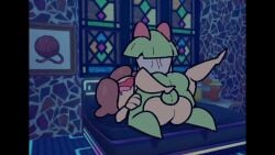 1boy 1girls animated blightstar camera_pov destiny_knot ditto ditto_(pokemon) ditto_(pokemon_pokopia) ditto_copied_person drooling female generation_3_pokemon green_body kirlia large_penis male male_kirlia mating_press on_bed plap_(sound) pokemon pokemon_(species) pokemon_pokopia pokephilia pokopia screencap_background tagme thaumicslit_(va) video white_body