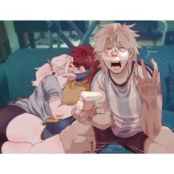 2boys argentina_(countryhumans) couch countryhumans countryhumans_girl countrypersons couple curimomo gaming gay kinky_naty kissing legs_together meme paraguay_(countryhumans) ps5_controller uruguay_(countryhumans) yaoi