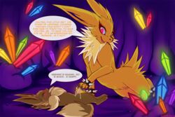 ambiguous_gender candyfoxy cum cum_on_self eevee eeveelution electricity electrostim english_text jolteon male nintendo pokemon tagme text video_games