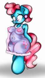 2014 anthro anthrofied big_breasts blue_fur blush breasts chubby clothing cup_cake_(mlp) cutie_mark ep777 equine female friendship_is_magic fur hair horse mammal my_little_pony navel nightgown nipples pink_eyes pink_hair plain_background pony pubes pussy see-through sheer solo two_tone_hair white_background