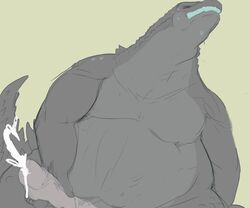 1boy 2014 anthro cum erection godzilla godzilla_(series) kaiju male male_only masturbation nude open_mouth penis plain_background reptile scalie shamelesss solo