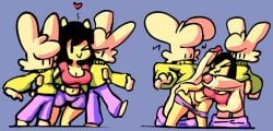 >w< 2023 anthro anthro_on_anthro arm_around_waist balls barefoot big_balls big_penis bitwily black_hair blue_background bottomwear clone clothing facial_tuft feet female foreskin fur genitals giraffe giraffid glans glistening glistening_balls glistening_genitalia glistening_penis green_clothing green_sweater green_topwear group hair heart_eyes heart_symbol huge_balls huge_penis hyper hyper_genitalia hyper_penis lagomorph male male/female mammal mouthless multiple_scenes navel one_eye_closed pants penis purple_bottomwear purple_clothing red_clothing red_topwear simple_background smile standing sweater topwear trio tuft vulva white_balls white_body white_fur white_penis wily_(bitwily) yellow_body yuh_(yopy)