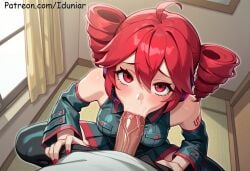 >= 1boy 1girl ahoge ai_generated bare_shoulders black_skirt blush curtains detached_sleeves drill_hair erection fellatio from_above hetero iduniar indoors kasane_teto looking_at_viewer miniskirt nail_polish oral penis pov pov_crotch red_eyes red_hair shirt skirt sleeveless sleeveless_shirt solo_focus straight thighhighs twin_drills twintails uncensored utau window