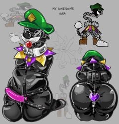 buttplug dimentio dimentiofucker69 gag gimp gimp_suit latex latex_clothing luigi male_focus mario_(series) nintendo paper_mario self_upload shiny_clothes solo solo_male strap-on strapon super_dimentio super_paper_mario tagme toony