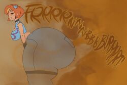 1girls ass ass_bigger_than_head ass_bigger_than_torso bent_over big_ass big_butt biting_lip bottom_heavy butt butterfly_(planetronika) butterfly_hair_ornament choker clothed clothed_female cursed_yaz fart fart_cloud fart_fetish farting hair_ornament huge_ass huge_butt lip_biting looking_at_viewer orange_eyes orange_hair planetronika side_view smile smiling_at_viewer solo_female thick_thighs thighs_bigger_than_head thighs_bigger_than_torso two-tone_hair viewed_from_side yellow_hair