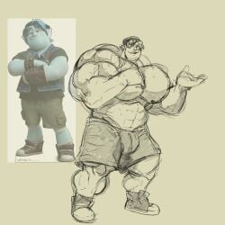 doodlejar 2023 muscular bara gay yaoi bulge barley_lightfoot onward_(2020) disney pixar reference_image monochrome male male_only