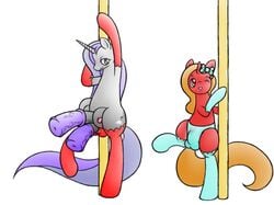 1boy 1futa balls breasts bulge crossdressing diphallia diphallism feral furry futa_with_male futanari intersex male moonlight_sonata multi_penis my_little_pony panties penis pole pole_dancing socks stripper