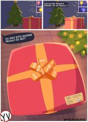 artist_signature box christmas christmas_lights christmas_tree comic fireworks gift no_sex ribbon spanish_text text twitter_username yisusvalens