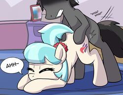 2014 black_hair blue_hair closed_eyes coco_pommel cutie_mark duo earth_pony equine eyelashes female feral friendship_is_magic fur grey_fur hair horse inside male mammal my_little_pony pony sex straight two_tone_hair whatsapokemon