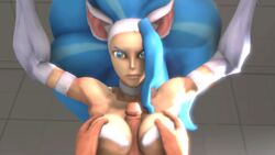 2014 3d animal_ears animated big_breasts blue_eyes blue_hair breasts capcom cat_ears catgirl darkstalkers erection felicia_(darkstalkers) female frown hair human looking_at_viewer male mammal medium_breasts nude paizuri penis sex source_filmmaker stallorde straight titfuck video_games