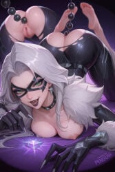 1girls ai_generated anal anal_beads ass ass_up big_breasts black_bodysuit black_cat_(marvel) black_cat_(marvel_rivals) black_clothing black_lipstick blush breasts breasts_out butt cameltoe choker claws domino_mask feet felicia_hardy female fur_collar fur_trim gloves green_eyes kneeling large_breasts long_hair marvel marvel_comics marvel_rivals multiple_views narrow_waist nipples open_mouth patreon_username penguih pussy sex_toy solo torn_clothes white_hair wide_hips