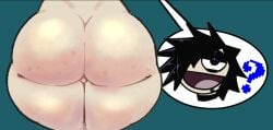 awesome_face epic_face srrealleaf 2d 2d_(artwork) digital_media_(artwork) digital_drawing_(artwork) 2026 color colored ? pale_skin pale-skinned_male lower_body ass ass_focus thick_thighs bare_ass 1boy emo emo_boy speech_bubble shaded wide_hips wide_hipped_male male male_only male_focus solo solo_focus solo_male wide_thighs thighs open_smile standing