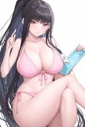 blue_archive large_boobs large_breasts large_hips large_legs pink_bikini rio_tsukatsuki_(blue_archive) sitting