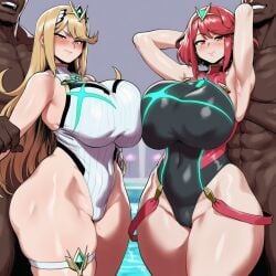 ass_bigger_than_head big_breasts black_male blonde blonde_female blonde_hair blowjob blowjob_face breasts_bigger_than_head cheating dark-skinned_male dark_penis dark_skin gangbang hips hips_wider_than_shoulders interracial long_hair monolith_soft mythra mythra_(radiant_beach)_(xenoblade) mythra_(xenoblade) netorare nintendo ntr pool poolside pyra pyra_(pro_swimmer)_(xenoblade) pyra_(xenoblade) raped_female red_eyes red_hair short_hair slunary slutty_face slutty_female swimsuit thick_ass thick_hips thick_legs thick_thighs threesome veins veiny_penis xenoblade_(series) xenoblade_chronicles_2