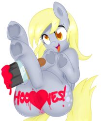 2014 alpha_channel ass blonde_hair cutie_mark derpy_hooves english_text equine eyelashes female friendship_is_magic fur grey_fur hair happy hooves legs_up loopend mammal my_little_pony paint paintbrush pegasus plain_background smile solo text transparent_background wings