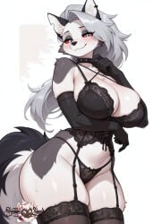 ai_generated bunnygirl lingerie loona_(helluva_boss) oiled_body oiled_skin stockings wet_skin