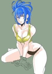 1girls big_breasts blue_eyes blue_hair female female_focus king_of_fighters leona_heidern light_skin medium_hair nipples the_king_of_fighters thong